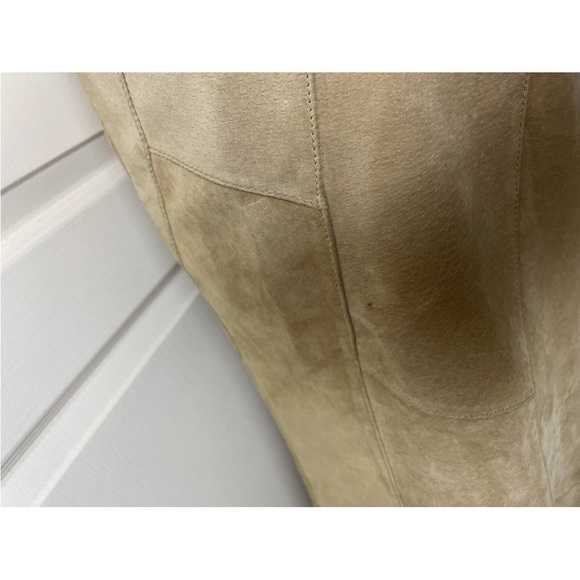 Genuine suede Size 12 skirt lined panelled sections Camel Tan Midi Y2K 00s 90s - Picture 12 of 12
